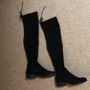 Black suede thigh high boots